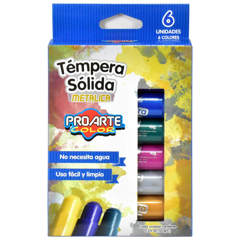 Tempera Solida 6 Colores Metalicos Proarte - Arcoiris Libreria